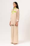 Buy_Neora By Nehal Chopra_Beige Sustainable Silk Band Collar Full Sleeve Top And Pant Set _Online_at_Aza_Fashions