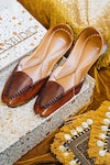 Cilwana Studio_Brown Embroidered Textured Juttis_Online_at_Aza_Fashions