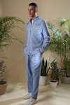 Buy_Soniya G_Blue Cotton, Lycra Embroidery Placement Jacket And Pant Set_at_Aza_Fashions