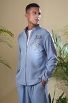 Soniya G_Blue Cotton, Lycra Embroidery Placement Jacket And Pant Set_Online_at_Aza_Fashions