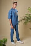 Buy_Soniya G_Blue Cotton, Lycra Embroidery Placement T-shirt And Pant Set_at_Aza_Fashions