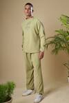 Buy_Soniya G_Green Cotton Lycra Thread Work Placement Embroidered T-shirt And Pant Set_Online_at_Aza_Fashions