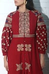 Buy_Chandrima_Red Kala Cotton Round Embroidered Midi Dress _Online_at_Aza_Fashions