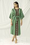 Buy_Chandrima_Green Kala Cotton Round Midi Dress _Online_at_Aza_Fashions