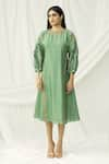 Shop_Chandrima_Green Chanderi Round Midi Dress _Online_at_Aza_Fashions