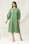 Buy_Chandrima_Green Chanderi Round Midi Dress _at_Aza_Fashions