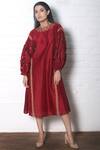 Buy_Chandrima_Red Chanderi Round Midi Dress _at_Aza_Fashions