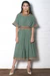 Buy_Chandrima_Green Kala Cotton Round Pleated Midi Dress _Online_at_Aza_Fashions