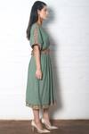 Shop_Chandrima_Green Kala Cotton Round Pleated Midi Dress _Online_at_Aza_Fashions