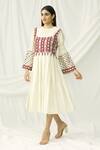 Buy_Chandrima_White Chanderi Round Pleated Dress _at_Aza_Fashions