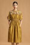 Buy_Chandrima_Yellow Chanderi Round Midi Dress _at_Aza_Fashions