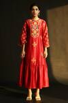 Buy_Chandrima_Red Chanderi Round Midi Dress _at_Aza_Fashions