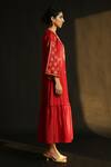 Chandrima_Red Chanderi Round Midi Dress _Online_at_Aza_Fashions