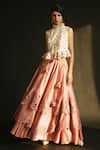 Buy_Chandrima_Pink Chanderi Layered Lehenga _at_Aza_Fashions