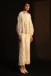 Chandrima_White Chanderi Cutwork Pants _Online_at_Aza_Fashions