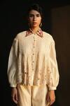 Buy_Chandrima_White Chanderi Spread Collar Pintuck Shirt _Online_at_Aza_Fashions