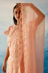 Shop_Chandrima_Peach Silk Organza Cutwork Dupatta _at_Aza_Fashions