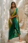Buy_Nikita Vishakha_Green Crepe Mirror, Resham, Metal Sequin Work, Ombre Skirt Saree With Blouse _at_Aza_Fashions