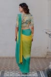Shop_Nikita Vishakha_Green Crepe Mirror, Resham, Metal Sequin Work, Ombre Skirt Saree With Blouse _at_Aza_Fashions