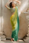 Nikita Vishakha_Green Crepe Mirror, Resham, Metal Sequin Work, Ombre Skirt Saree With Blouse _Online_at_Aza_Fashions