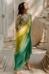 Shop_Nikita Vishakha_Green Crepe Mirror, Resham, Metal Sequin Work, Ombre Skirt Saree With Blouse _Online_at_Aza_Fashions