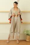 Buy_Twenty Nine_Beige Georgette Embroidered Mirror Work Kimono Sleeve Cherry Blosson Jacket _at_Aza_Fashions