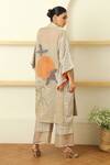 Shop_Twenty Nine_Beige Georgette Embroidered Mirror Work Kimono Sleeve Cherry Blosson Jacket _at_Aza_Fashions