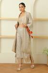 Twenty Nine_Beige Georgette Embroidered Mirror Work Kimono Sleeve Cherry Blosson Jacket _Online_at_Aza_Fashions