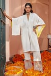 Buy Twenty Nine White Georgette Mirror Work Shawl Collar Cherry Blosson Jacket at Aza Fashions Buy_Twenty Nine_White Georgette Mirror Work Shawl Collar Cherry Blosson Jacket_at_Aza_Fashions