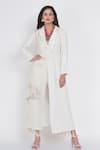 Buy_Twenty Nine_White Embroidered Mirror Work Notched Lapel Collar Cherry Blosson Long Jacket _at_Aza_Fashions