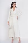 Buy_Twenty Nine_White Embroidered Mirror Work Notched Lapel Collar Cherry Blosson Long Jacket _Online_at_Aza_Fashions