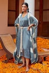 Twenty Nine_Blue Silk Shibori, Bandhani Round Shift Dress And Jacket _Online_at_Aza_Fashions