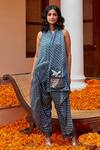 Buy_Twenty Nine_Blue Gajji Silk Tie Dye Bandhani Cape Open Neck  _at_Aza_Fashions
