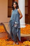 Twenty Nine_Blue Gajji Silk Tie Dye Bandhani Cape Open Neck  _Online_at_Aza_Fashions