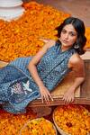 Buy_Twenty Nine_Blue Gajji Silk Tie Dye Bandhani Cape Open Neck  _Online_at_Aza_Fashions