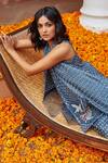 Shop_Twenty Nine_Blue Gajji Silk Tie Dye Bandhani Cape Open Neck  _Online_at_Aza_Fashions