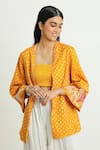 Buy_Twenty Nine_Yellow Gajji Silk Bandhani Tie Dye Jacket Open Neck A-line _Online_at_Aza_Fashions