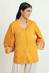 Shop_Twenty Nine_Yellow Gajji Silk Bandhani Tie Dye Jacket Open Neck A-line _Online_at_Aza_Fashions