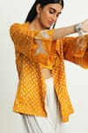 Twenty Nine_Yellow Gajji Silk Bandhani Tie Dye Jacket Open Neck A-line _at_Aza_Fashions