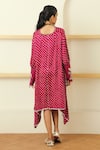 Shop_Twenty Nine_Pink Gajji Silk Tie And Dye Bandhani V Neck Asymmetric Tunic _at_Aza_Fashions