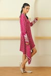 Twenty Nine_Pink Gajji Silk Tie And Dye Bandhani V Neck Asymmetric Tunic _Online_at_Aza_Fashions