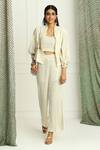 Buy_Twenty Nine_Off White "georgette Mirror And Bead Cape Open Neck Cherry Blossom Frill Jacket _at_Aza_Fashions