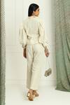 Shop_Twenty Nine_Off White "georgette Mirror And Bead Cape Open Neck Cherry Blossom Frill Jacket _at_Aza_Fashions