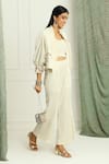 Twenty Nine_Off White "georgette Mirror And Bead Cape Open Neck Cherry Blossom Frill Jacket _Online_at_Aza_Fashions