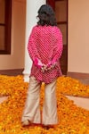 Shop_Twenty Nine_Pink Gajji Silk Tie And Dye Bandhani High Neck Bow Frill Collar Tunic _at_Aza_Fashions