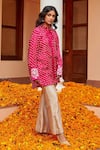 Twenty Nine_Pink Gajji Silk Tie And Dye Bandhani High Neck Bow Frill Collar Tunic _Online_at_Aza_Fashions