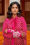 Buy_Twenty Nine_Pink Gajji Silk Tie And Dye Bandhani High Neck Bow Frill Collar Tunic _Online_at_Aza_Fashions