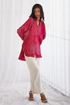 Buy Twenty Nine Fuchsia Crushed Silk Bandhani Mandarin Collar Shirt at Aza Fashions Buy_Twenty Nine_Fuchsia Crushed Silk Bandhani Mandarin Collar Shirt _at_Aza_Fashions