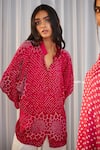 Buy Twenty Nine Fuchsia Crushed Silk Bandhani Mandarin Collar Shirt Online at Aza Fashions Buy_Twenty Nine_Fuchsia Crushed Silk Bandhani Mandarin Collar Shirt _Online_at_Aza_Fashions