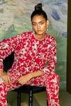 Buy_Twenty Nine_Pink Georgette Embroidered Parsi Gara Round Work Top _at_Aza_Fashions